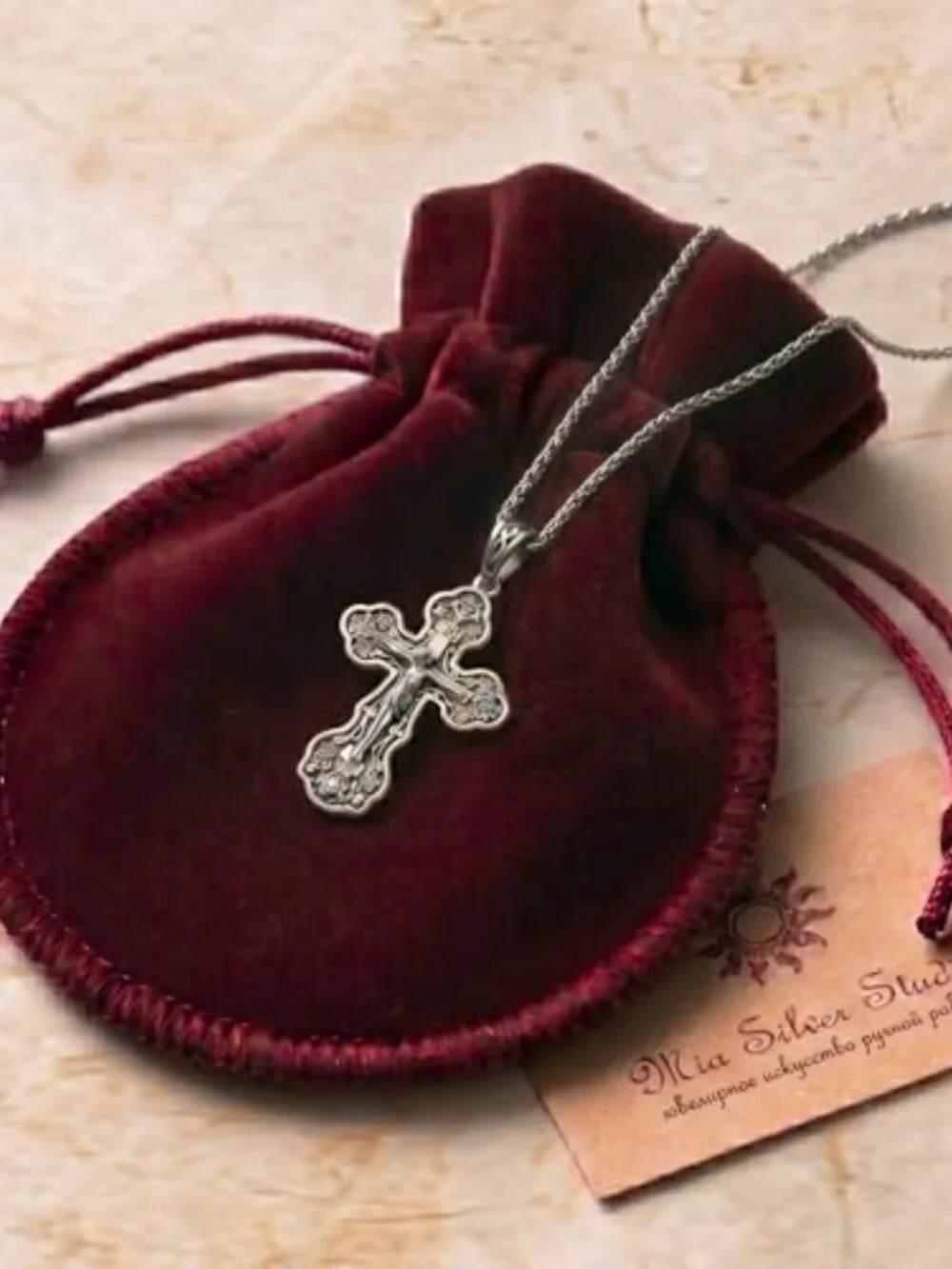 925 Sterling Silver Orthodox Cross Necklace for Women, Handmade